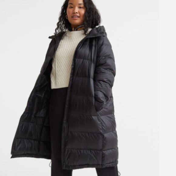 H&M Black Knee Length Down Puffer Jacket Coat Women's 4X $150 - Picture 1 of 13